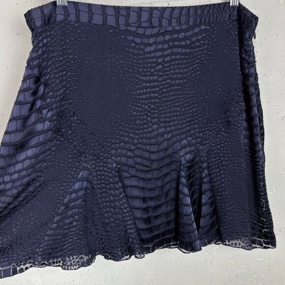 Reiss Women Lucy Snake Print Burnout Skirt Silk Blend Side Zip Mini Navy Size 10 - Picture 9 of 10